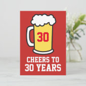 Uitnodiging voor 30 jaar verjaardagsfeest met bier (Staand voorkant)