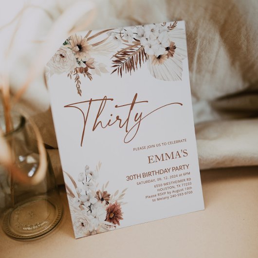Uitnodiging voor 30e verjaardag Boho Pampas