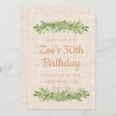 Uitnodiging voor 30e verjaardag – Linnen Greenery  (Voorkant / Achterkant)
