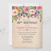 Uitnodiging voor 30e verjaardag met bloemenaquarel (Voorkant)