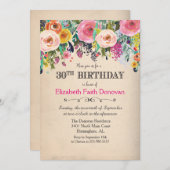 Uitnodiging voor 30e verjaardag met bloemenaquarel (Voorkant / Achterkant)