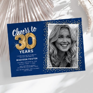Uitnodiging voor 30e verjaardag met Blue Gold Phot