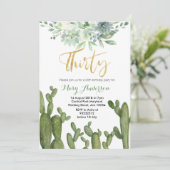 Uitnodiging voor 30e verjaardag met sappige cactus (Staand voorkant)