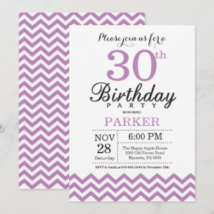 Uitnodiging voor 30e verjaardag paarse Chevron