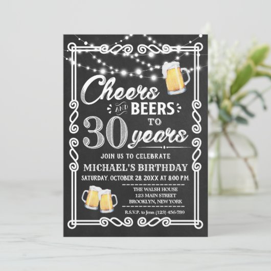Uitnodiging voor 30e verjaardag | Proost en bier (Staand voorkant)