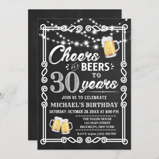 Uitnodiging voor 30e verjaardag | Proost en bier (Voorkant / Achterkant)