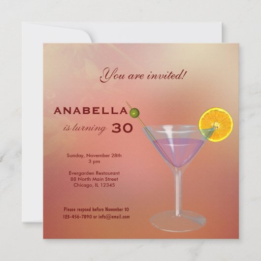 Uitnodiging voor 30e verjaardagscocktail (Voorkant)