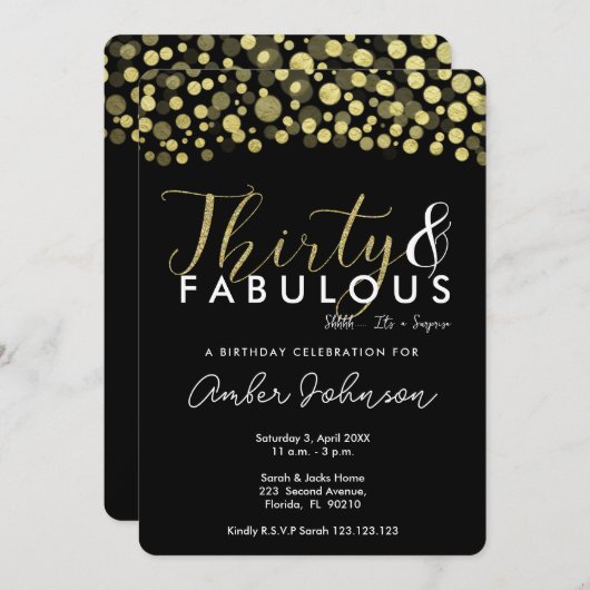 Uitnodiging voor 30e verjaardagsfeestje, zwart en (Voorkant / Achterkant)