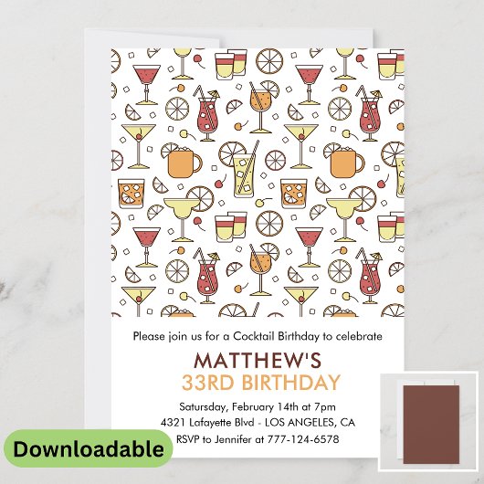 Uitnodiging voor 33e verjaardag Cocktail Patroon M