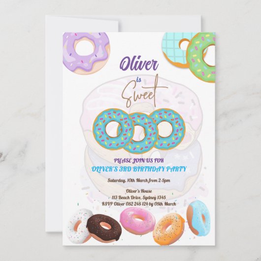 Uitnodiging voor 3de verjaardag Donut (Voorkant)