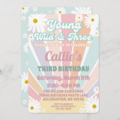 Uitnodiging voor 3e verjaardag meisje Retro Hippy  (Voorkant / Achterkant)