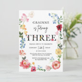 Uitnodiging voor 3e verjaardag met wilde bloem the (Staand voorkant)