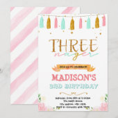 Uitnodiging voor 3e verjaardag van driejarige (Voorkant / Achterkant)