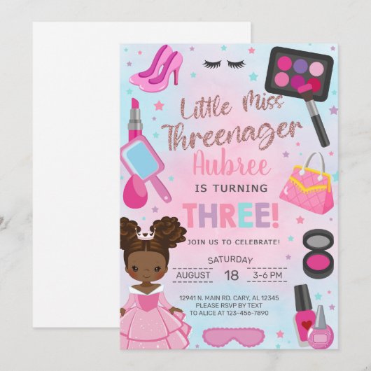 Uitnodiging voor 3e verjaardagsfeestje voor Threen (Voorkant / Achterkant)