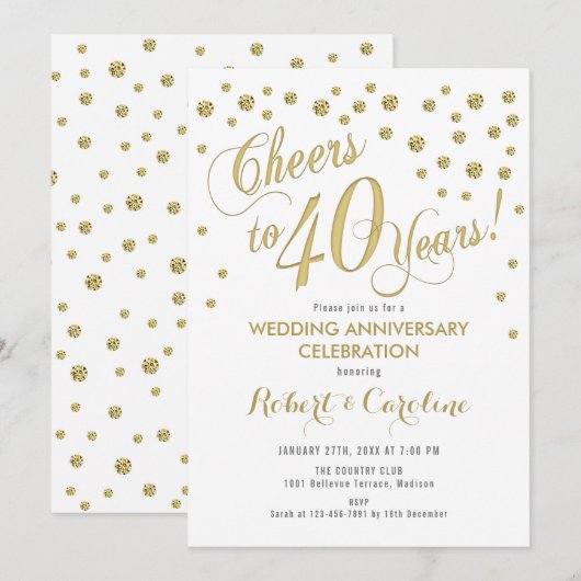 Uitnodiging voor 40-jarig huwelijksjubileum - Goud (Voorkant / Achterkant)