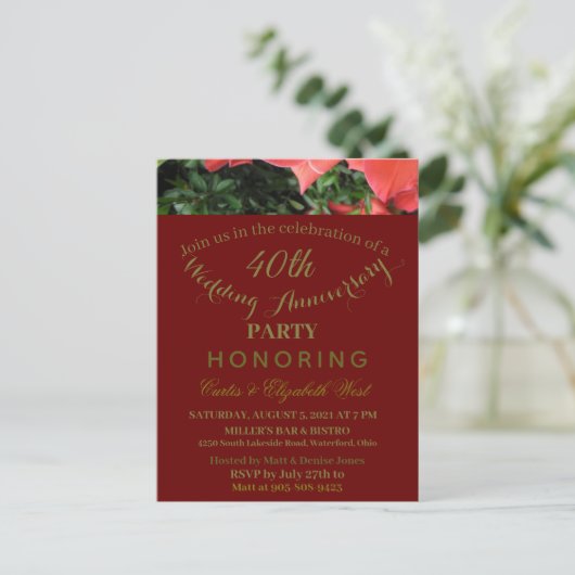 Uitnodiging voor 40-jarig huwelijksjubileum in rob (Staand voorkant)