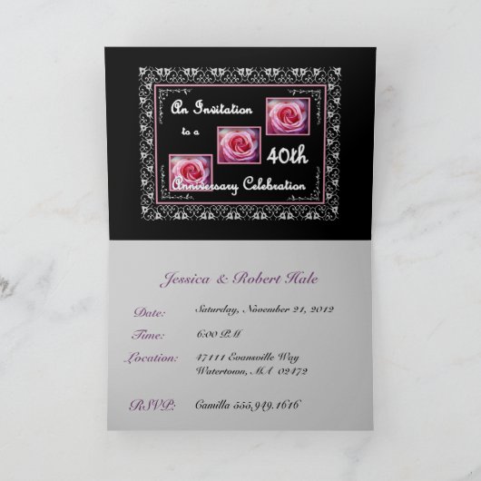 Uitnodiging voor 40-jarig huwelijksjubileum met ro (Binnen)