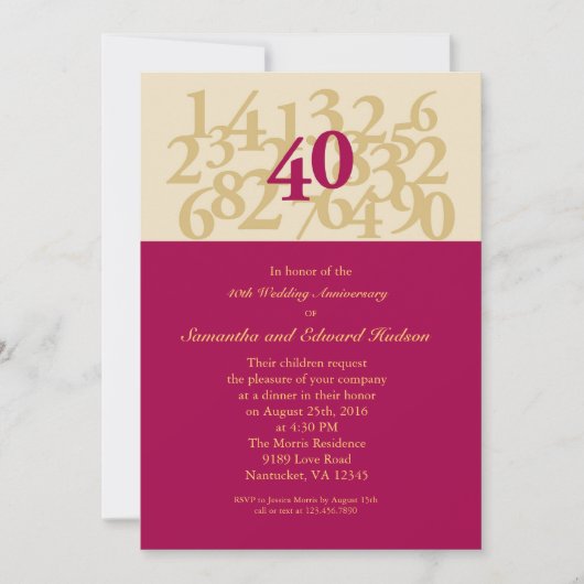Uitnodiging voor 40-jarig Ruby Huwelijksjubileum (Voorkant)