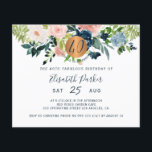 Uitnodiging voor 40e bloemrijke verjaardagsfeest b flyer<br><div class="desc">Perzikcrème, roze, ivoor en marineblauwe boheemse pastelkleurige bloemenboeketten met saliegroene bladgroente en een ronde namaak metalige gouden koperen glittercirkel maken een moderne glam horizontale BUDGET betaalbare vrouwelijke veertigste mijlpaal veertig en fantastisch / verjaardagsfeest uitnodiging FLYER met een trendy chic volledig aanpasbare typografie script. Geschikt voor lente- en zomer verjaardagen. LEES...</div>