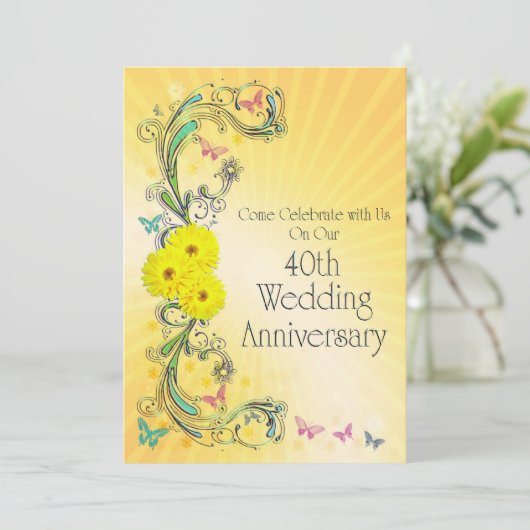 Uitnodiging voor 40e bruiloft-Anniversay (Staand voorkant)