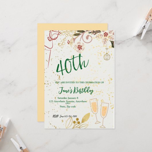 uitnodiging voor 40e verjaardag (Voorkant / Achterkant in situ)