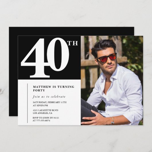 Uitnodiging voor 40e verjaardag voor volwassenen C (Voorkant / Achterkant)