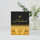 uitnodiging voor 40e verjaardag zwart met gouden b (Staand voorkant)