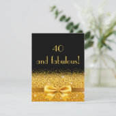 uitnodiging voor 40e verjaardag zwart met gouden b (Staand voorkant)