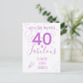 Uitnodiging voor 40e verjaardagsfeest met roze con (Staand voorkant)