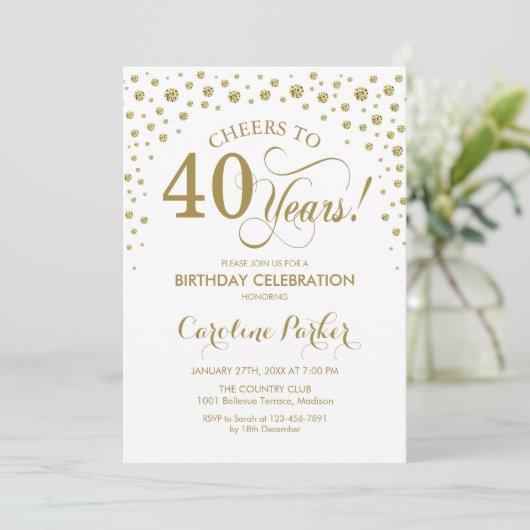 Uitnodiging voor 40e verjaardagsfeestje - Goud en (Staand voorkant)