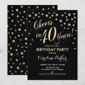 Uitnodiging voor 40e verjaardagsfeestje - Goud Zwa (Voorkant / Achterkant)