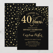 Uitnodiging voor 40e verjaardagsfeestje - Goud Zwa (Voorkant / Achterkant)