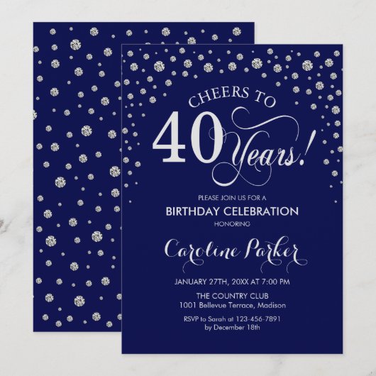 Uitnodiging voor 40e verjaardagsfeestje - Silver N (Voorkant / Achterkant)