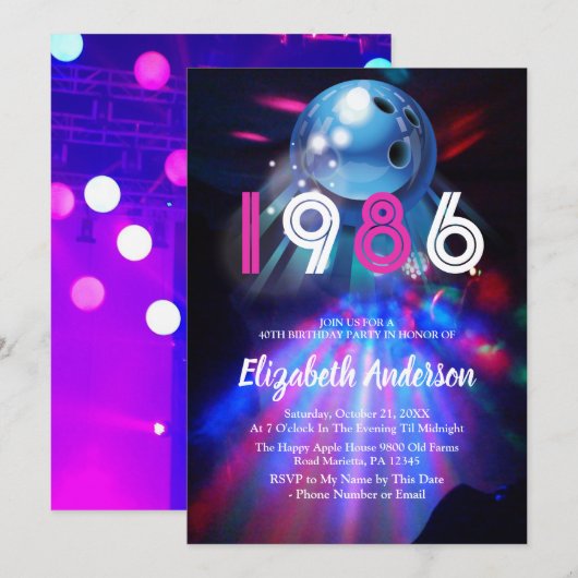 Uitnodiging voor 40e verlichtingspartij Disco Bowl (Voorkant / Achterkant)
