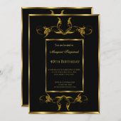 Uitnodiging voor 40e zwarte Gold-verjaardagsfeestj (Voorkant / Achterkant)