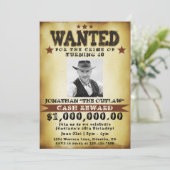 Uitnodiging voor 40ste verjaardag cowboy Wanted Po (Staand voorkant)