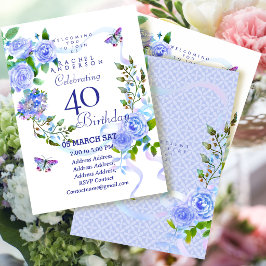 Uitnodiging voor 40ste verjaardag met Blauwe Rozen