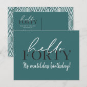 Uitnodiging voor 40ste verjaardag met script & geo (Voorkant / Achterkant)