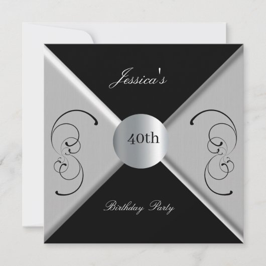 Uitnodiging voor 40ste verjaardagsfeest in zwart-w (Voorkant)
