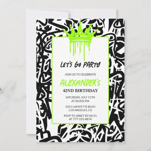 Uitnodiging voor 42ste verjaardag Hip hop Graffiti (Voorkant)