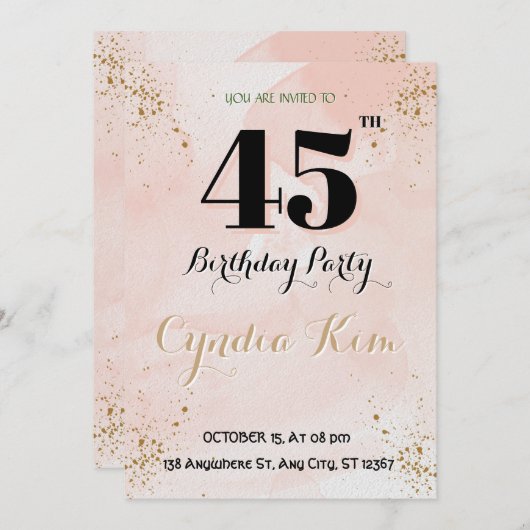 Uitnodiging voor 45e verjaardag (Voorkant / Achterkant)