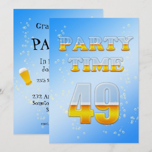 uitnodiging voor 49e verjaardag met bier (Voorkant / Achterkant)