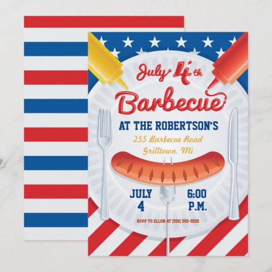 Uitnodiging voor 4 juli BBQ-feest (Voorkant / Achterkant)