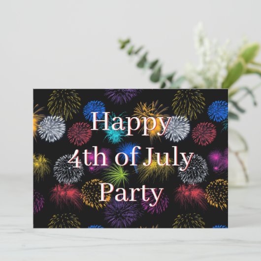 uitnodiging voor 4 juli-feest met vuurwerk (Staand voorkant)