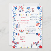 Uitnodiging voor 4 juli-feest – Patriottisch rood, (Voorkant)