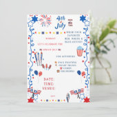 Uitnodiging voor 4 juli-feest – Patriottisch rood, (Staand voorkant)