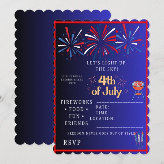 Uitnodiging voor 4 juli-feestje (Voorkant / Achterkant)