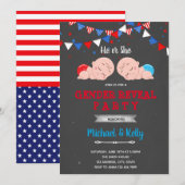 Uitnodiging voor 4 juli geslachtsreveleeringsfeest (Voorkant / Achterkant)