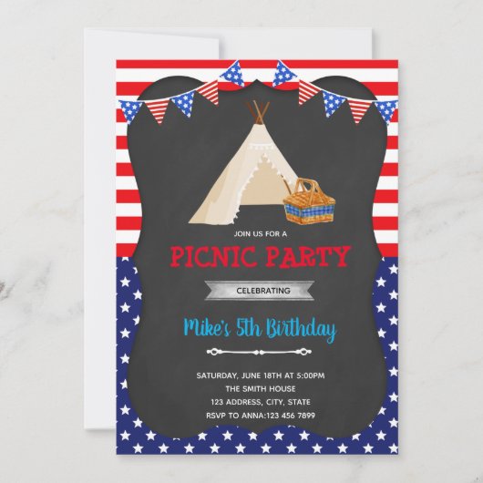 Uitnodiging voor 4 juli picknickfeest (Voorkant)