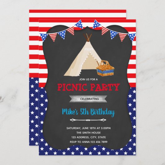 Uitnodiging voor 4 juli picknickfeestje (Voorkant / Achterkant)